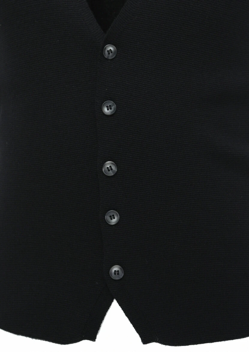 Black Plain Knitting Knit Vest - 2