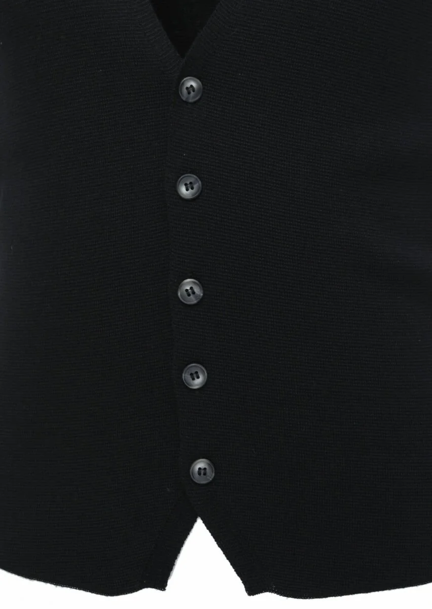 Black Plain Knitting Knit Vest - 2