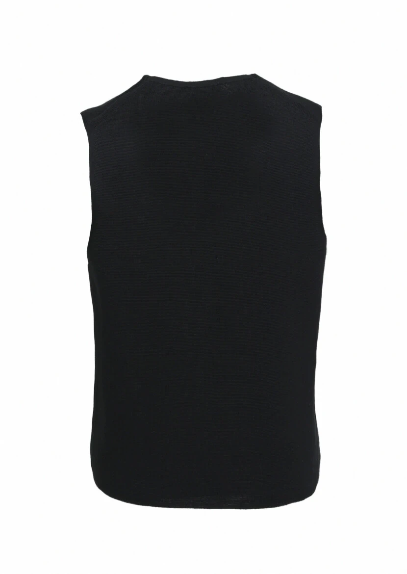 Black Plain Knitting Knit Vest - 3
