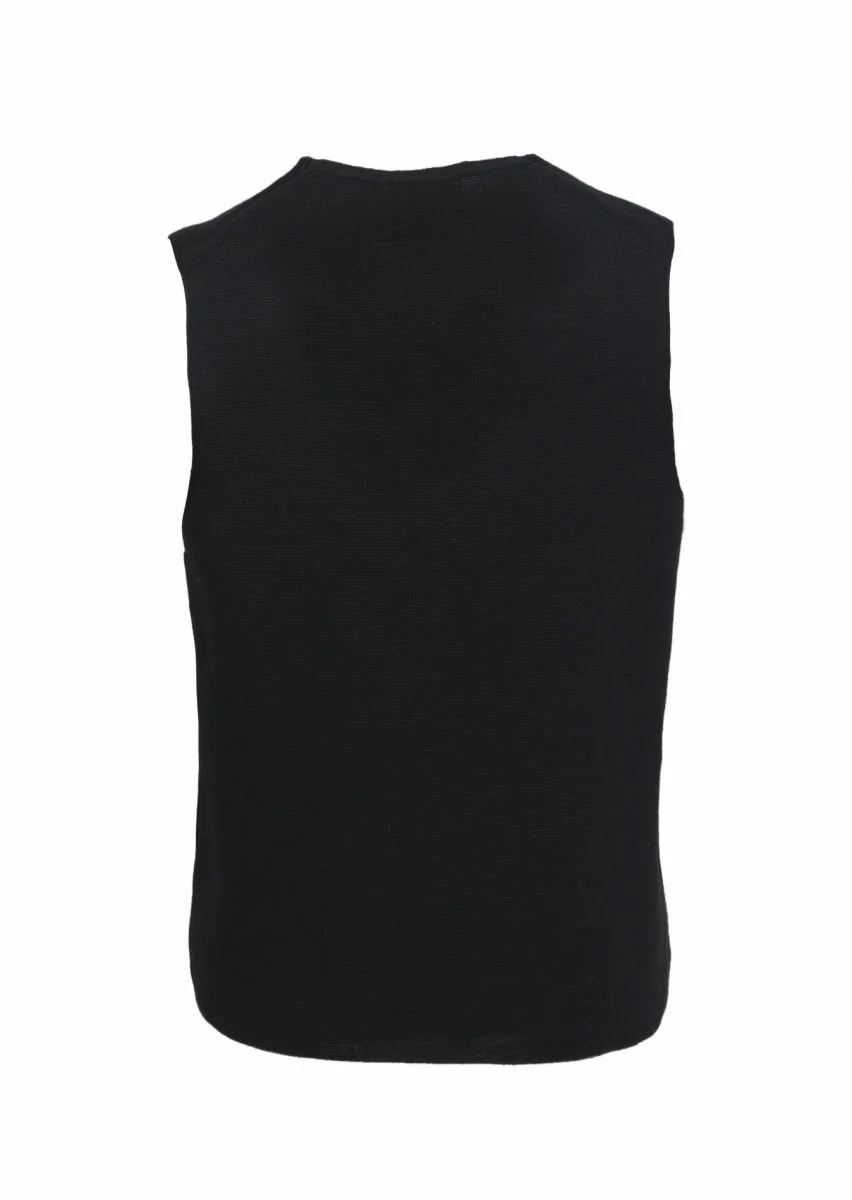 Black Plain Knitting Knit Vest - 3