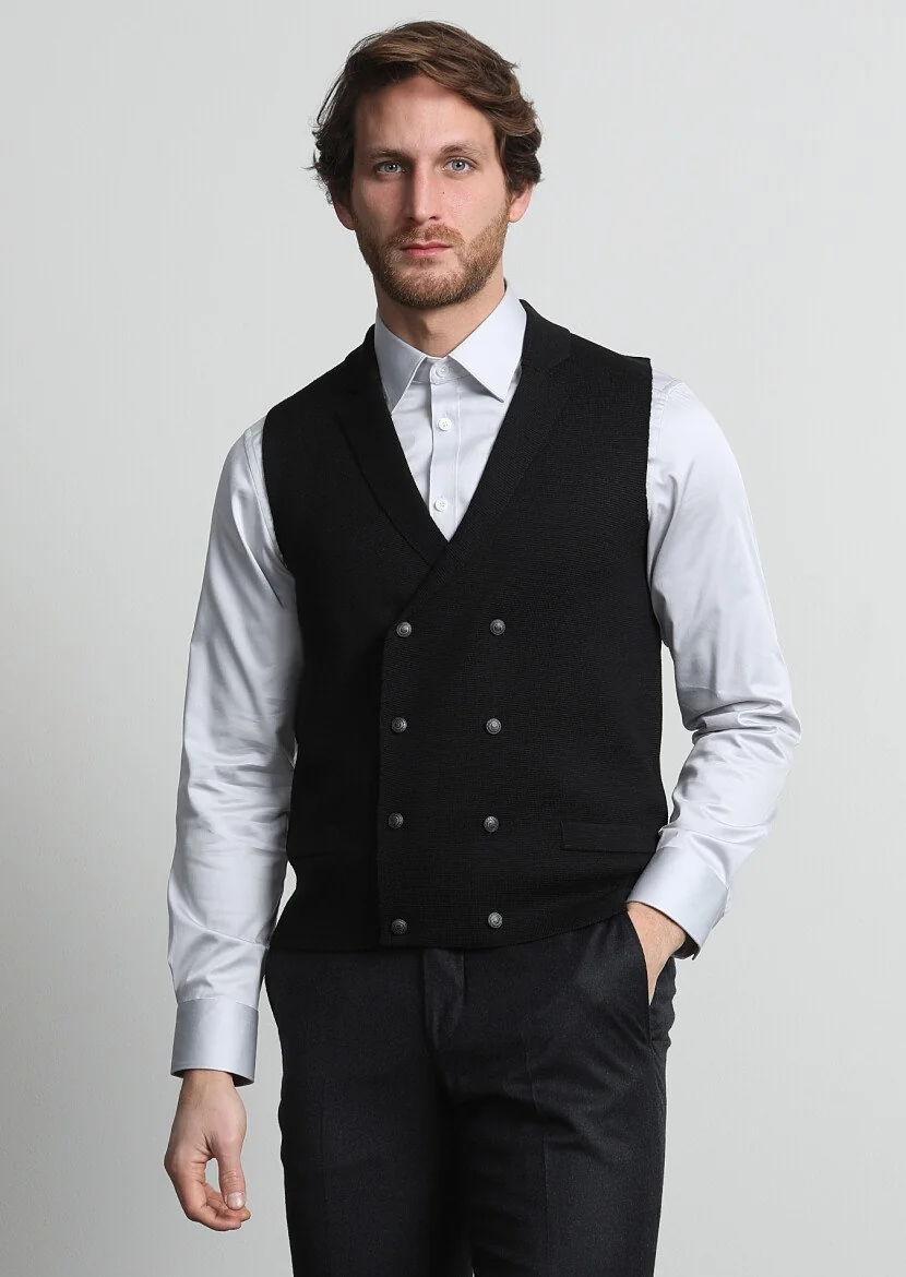 Black Plain Knitting Knit Vest 