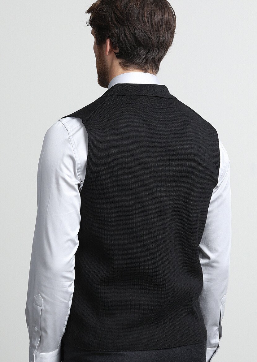 Black Plain Knitting Knit Vest - 4