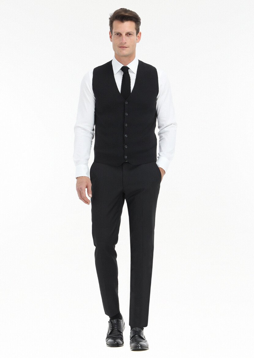 Black Plain Knitting Knit Vest 