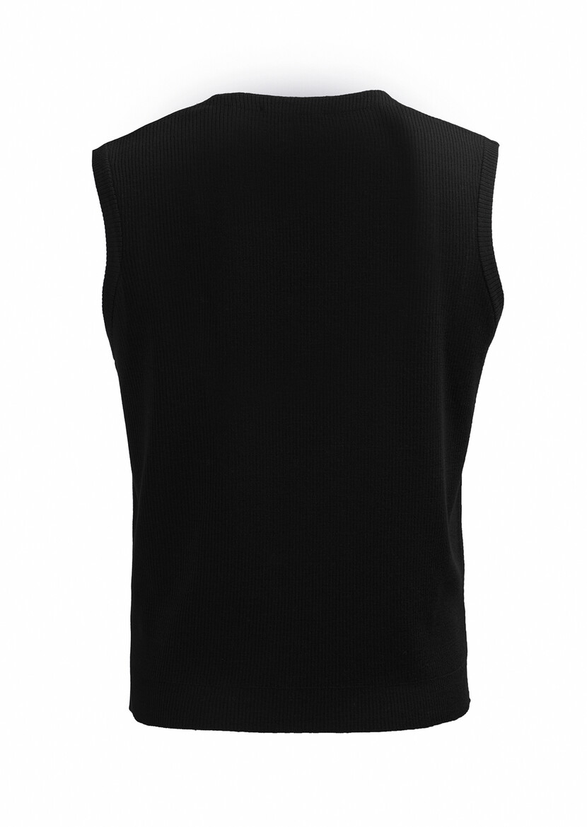 Black Plain Knitting Knit Vest - 3