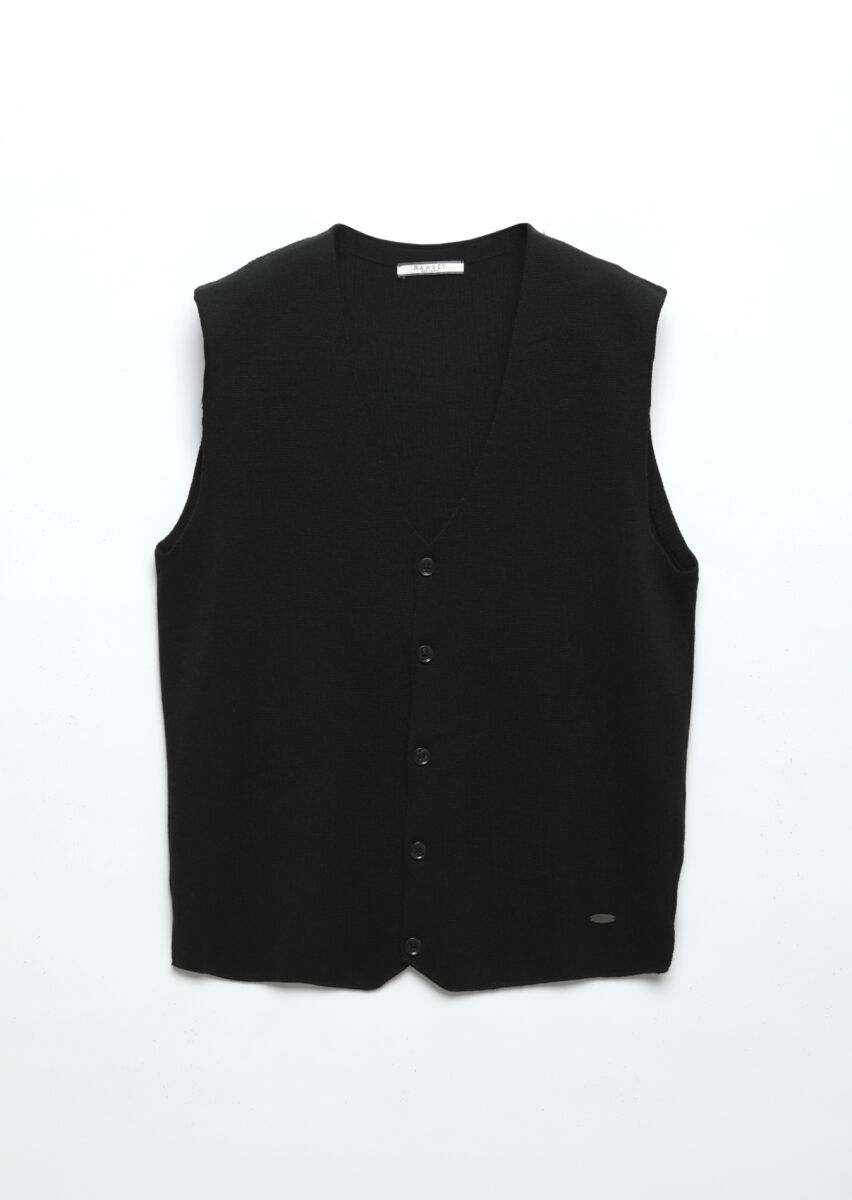 Black Plain Knitting Knit Vest - 6