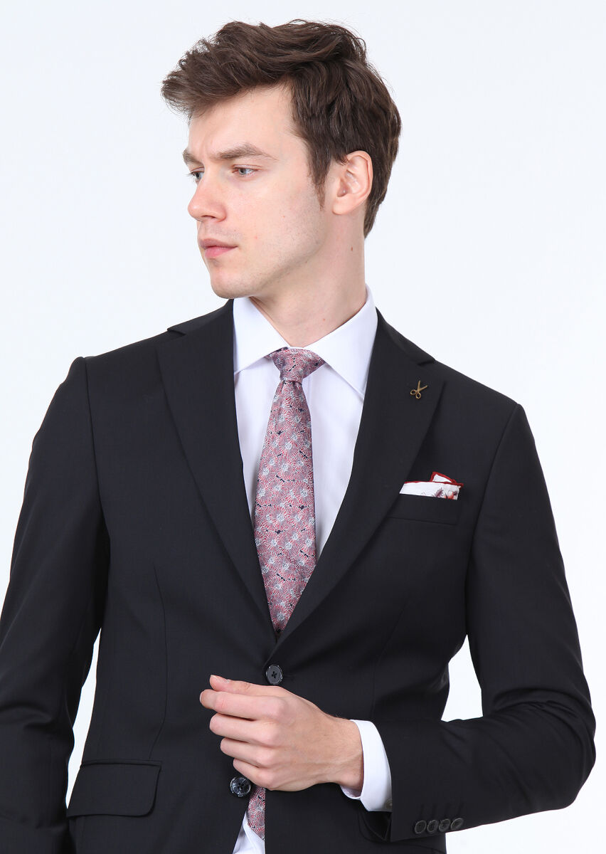 Black Plain Modern Fit 100% Wool Suit - 2