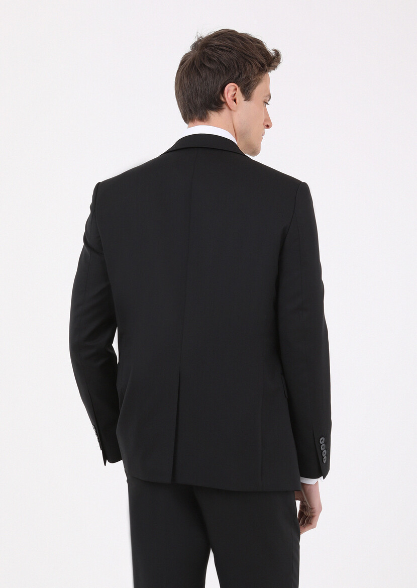 Black Plain Modern Fit 100% Wool Suit - 4