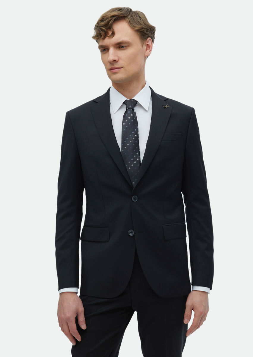 Black Plain Modern Fit 100% Wool Suit - 4