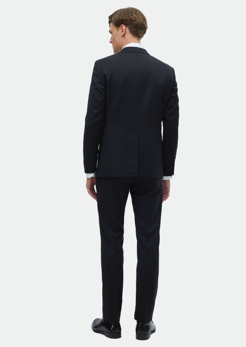 Black Plain Modern Fit 100% Wool Suit - 7