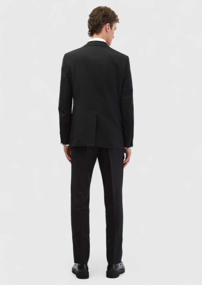 Black Plain Modern Fit 100% Wool Suit - 6