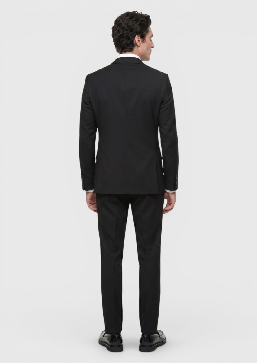 Black Plain Modern Fit 100% Wool Suit 