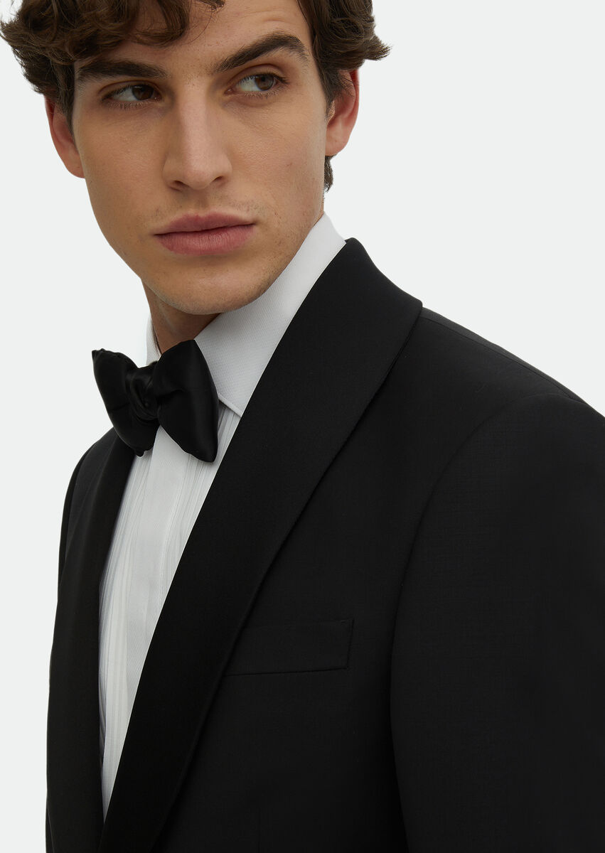 Black Plain Modern Fit Butterfly Collar Weaving Tuxedo - 4