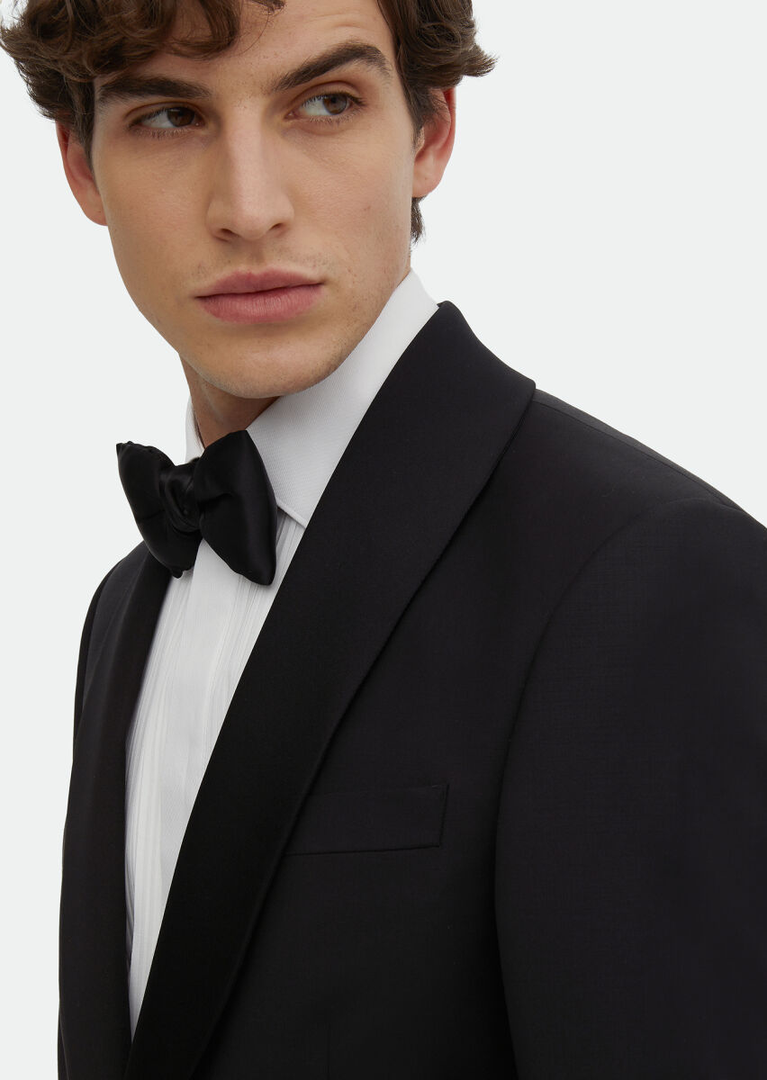 Black Plain Modern Fit Butterfly Collar Weaving Tuxedo - 4