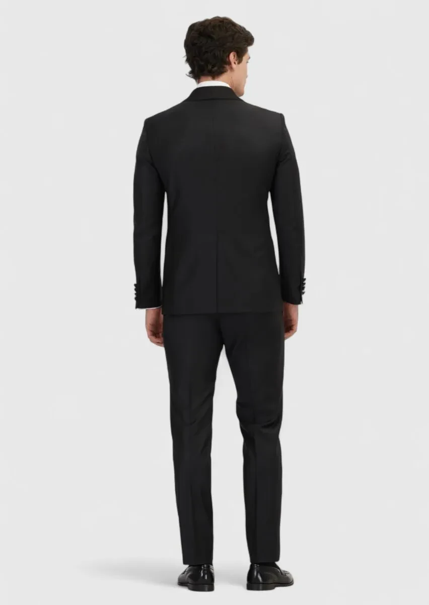 Black Plain Modern Fit Butterfly Collar Weaving Tuxedo - 5
