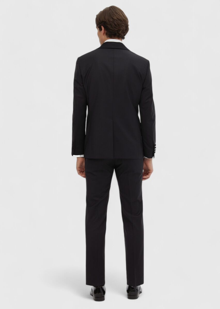 Black Plain Modern Fit Butterfly Collar Weaving Tuxedo - 5