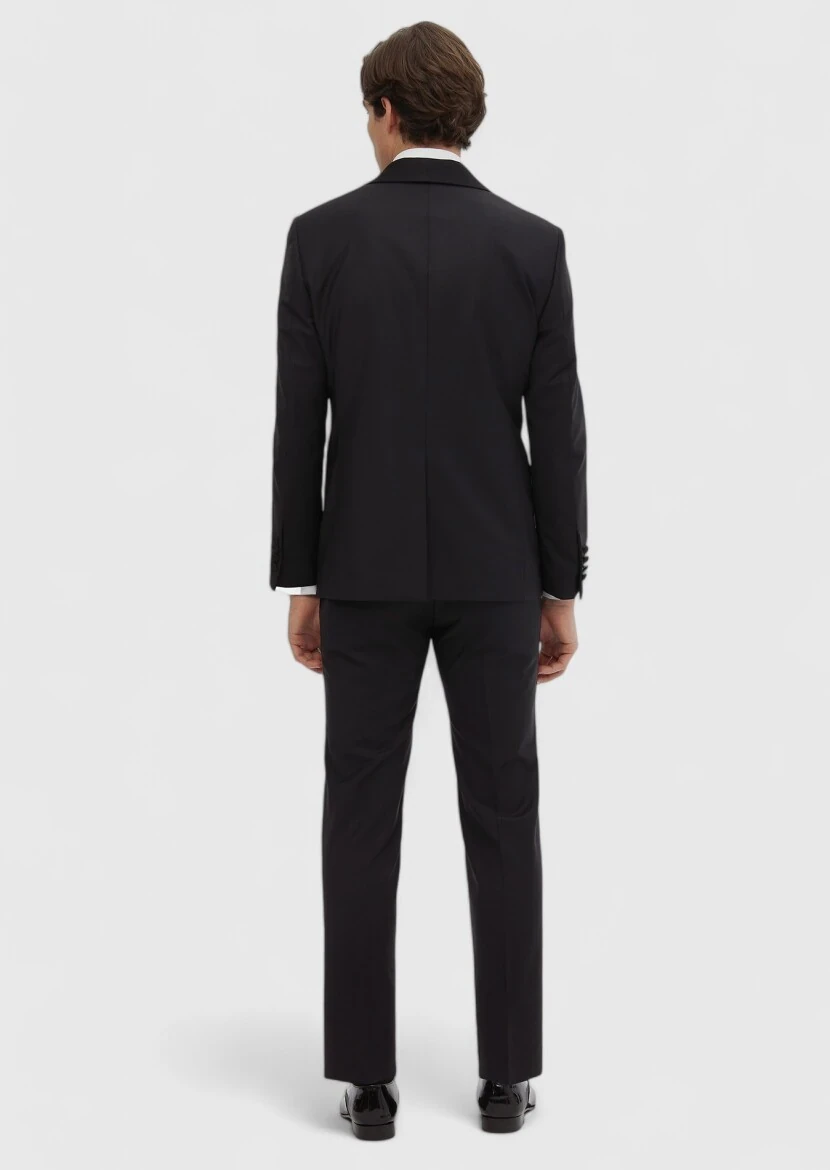 Black Plain Modern Fit Butterfly Collar Weaving Tuxedo - 5