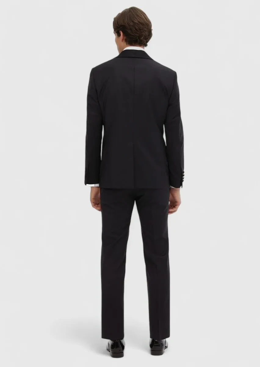 Black Plain Modern Fit Butterfly Collar Weaving Tuxedo - 5