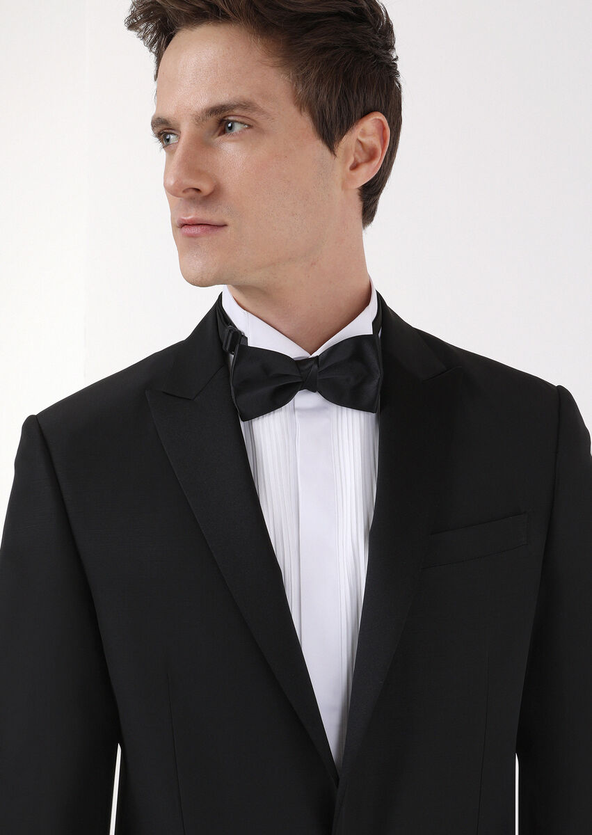 Black Plain Modern Fit Double Breasted Collar Weaving Tuxedo - 3