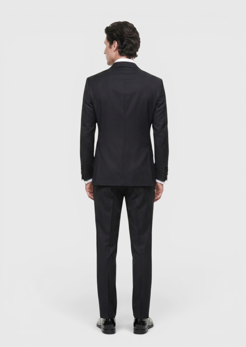 Black Plain Modern Fit Double Breasted Collar Weaving Tuxedo - 4