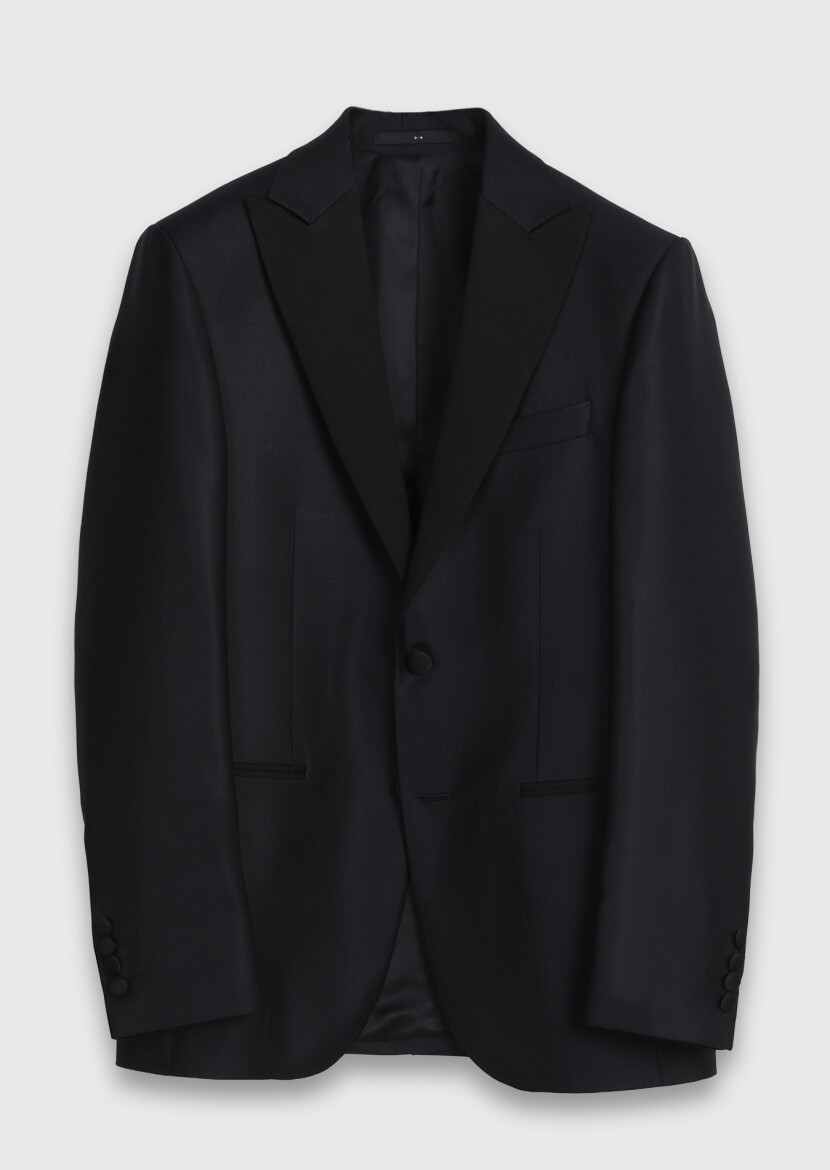 Black Plain Modern Fit Double Breasted Collar Weaving Tuxedo - 5