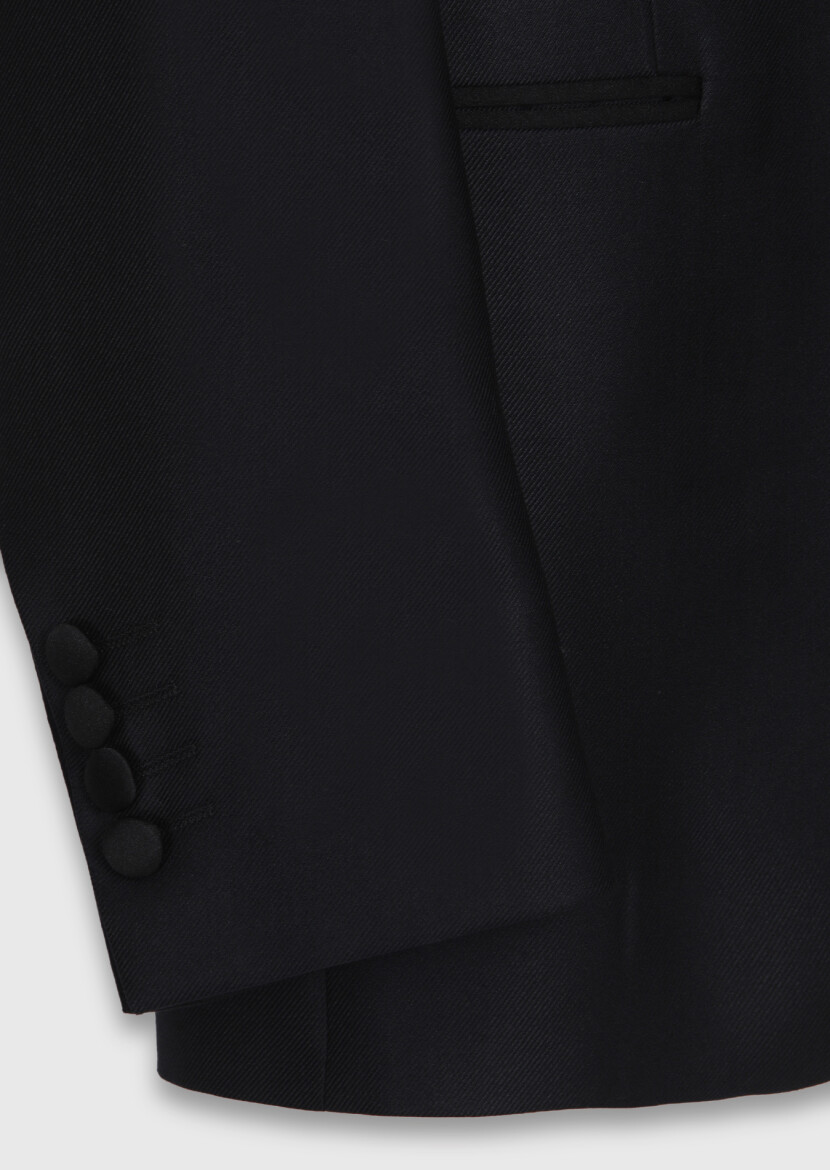 Black Plain Modern Fit Double Breasted Collar Weaving Tuxedo - 8