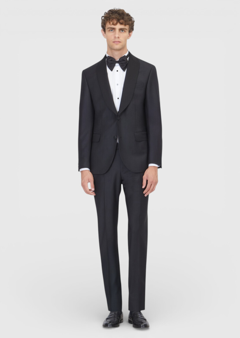 Black Plain Modern Fit Shawl Collar Weaving Tuxedo - RAMSEY