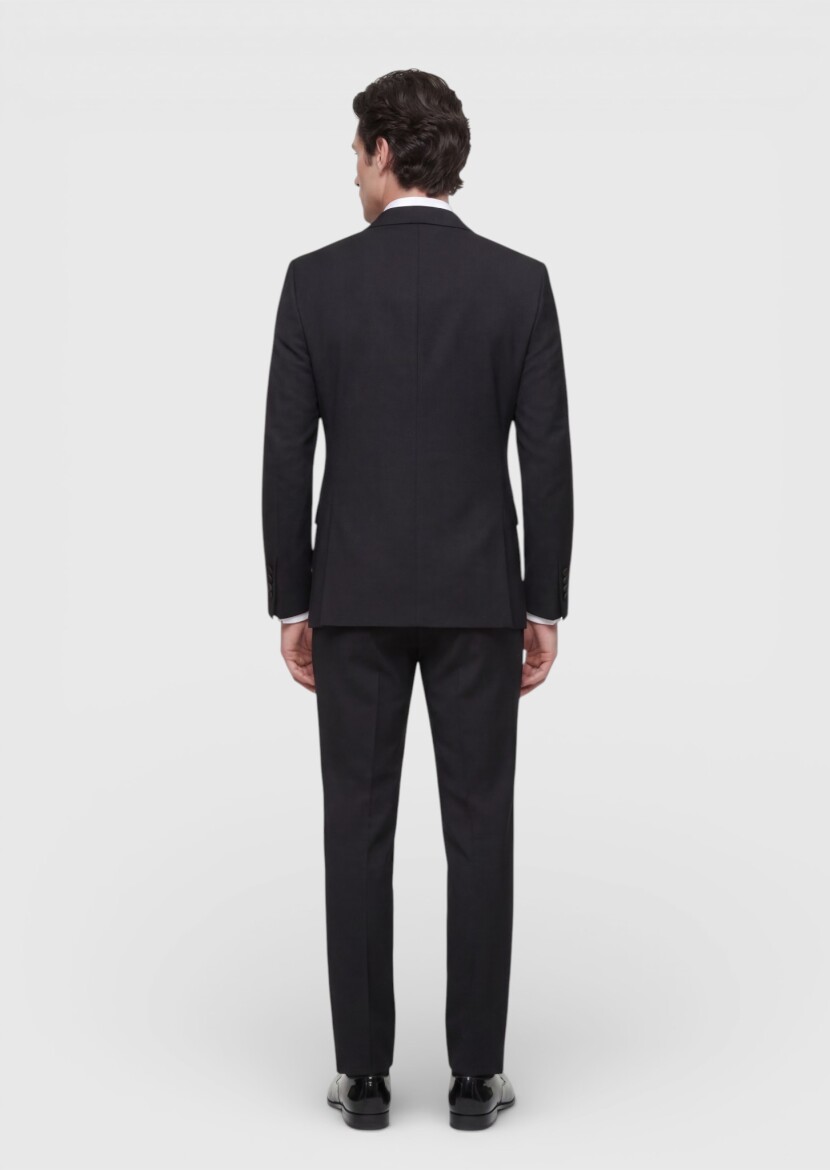 Black Plain Modern Fit Shawl Collar Weaving Tuxedo - 4