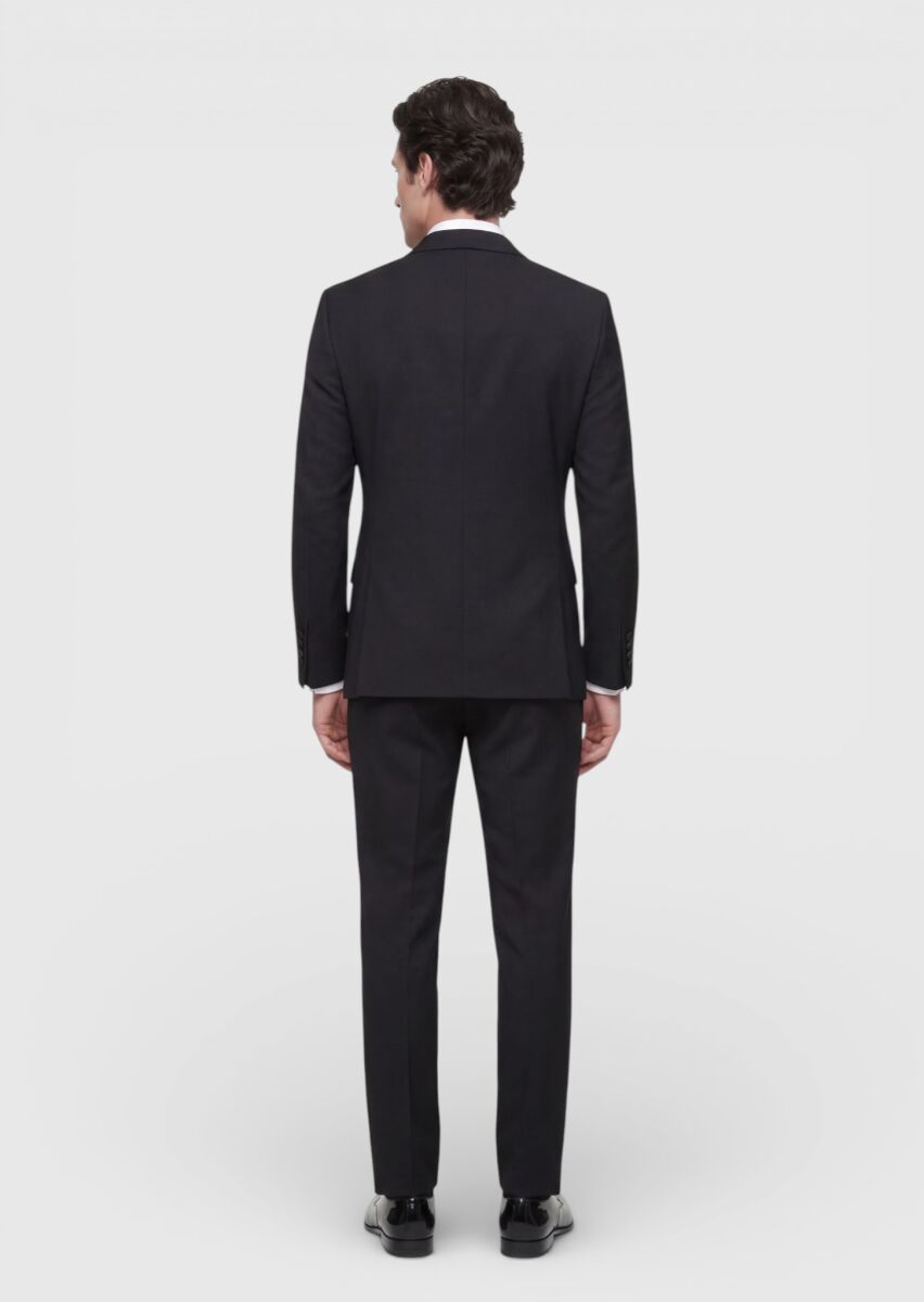 Black Plain Modern Fit Shawl Collar Weaving Tuxedo - 4