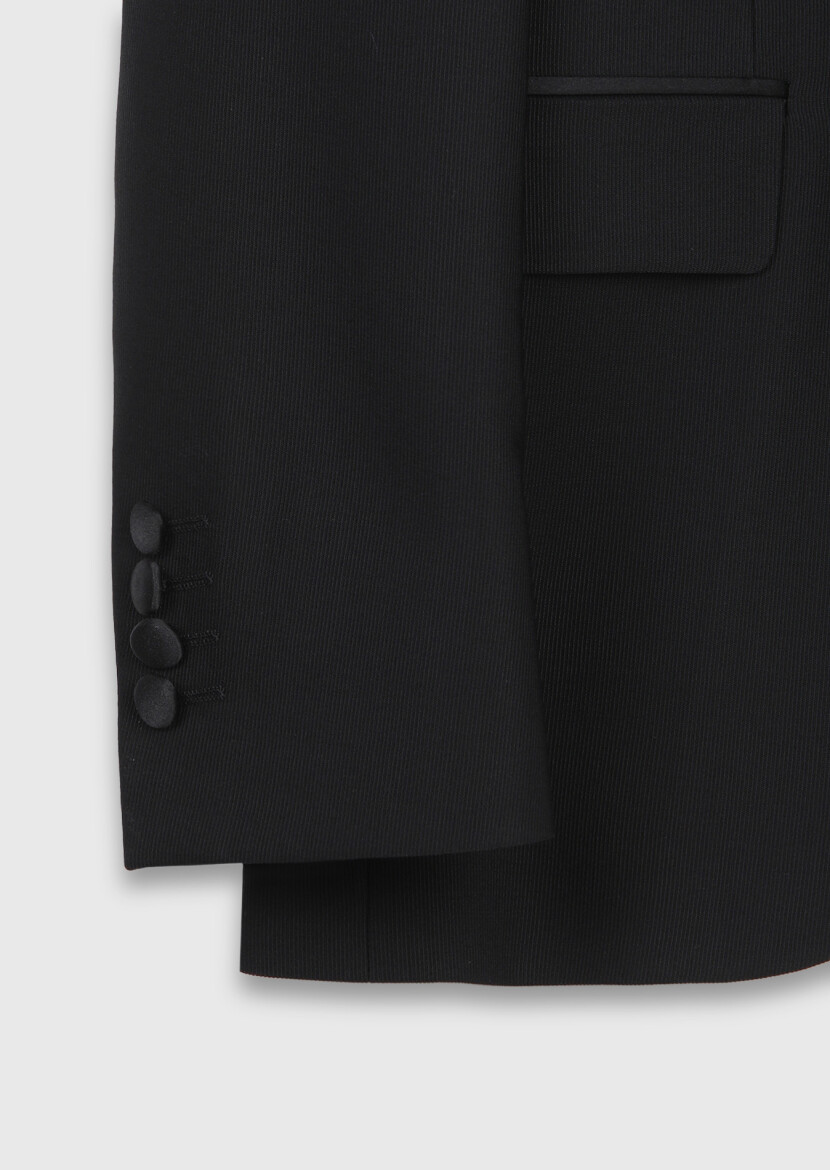 Black Plain Modern Fit Shawl Collar Weaving Tuxedo - 8