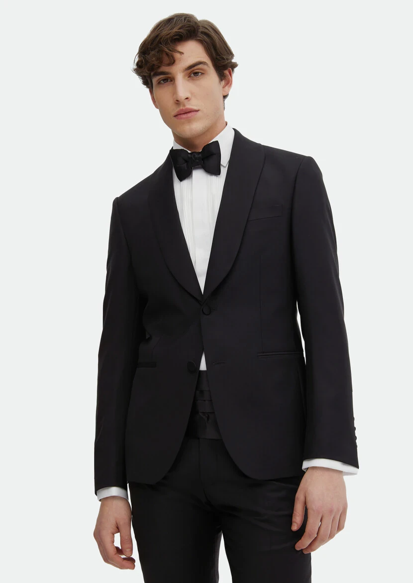 Black Plain Modern Fit Weaving Tuxedo - 3