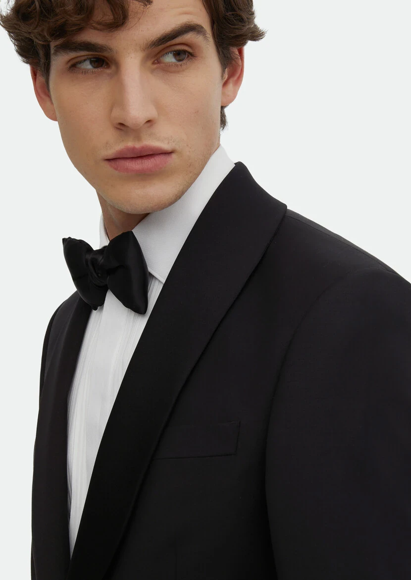 Black Plain Modern Fit Weaving Tuxedo - 4