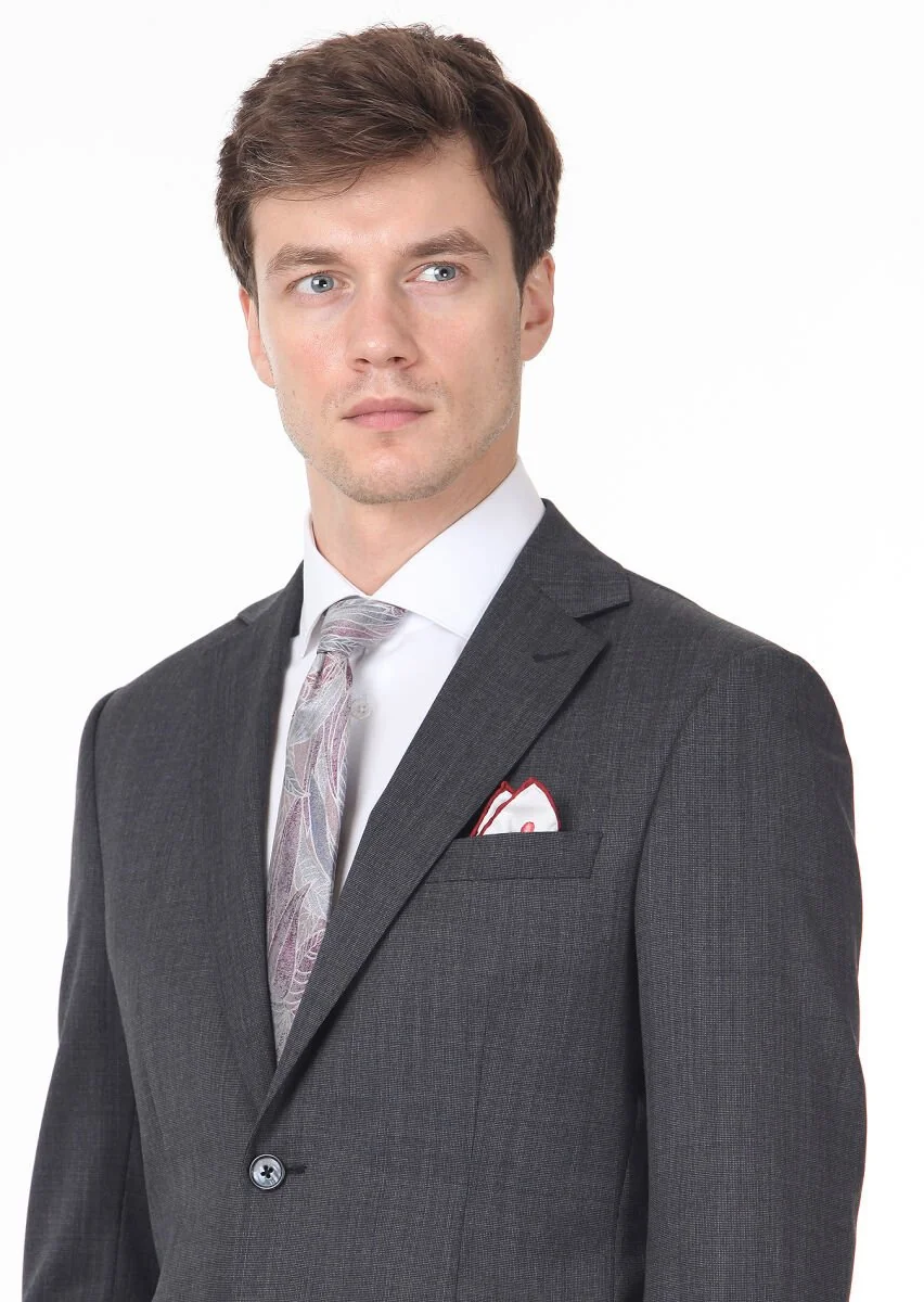 Black Plain Modern Fit Wool Blended Suit - 2