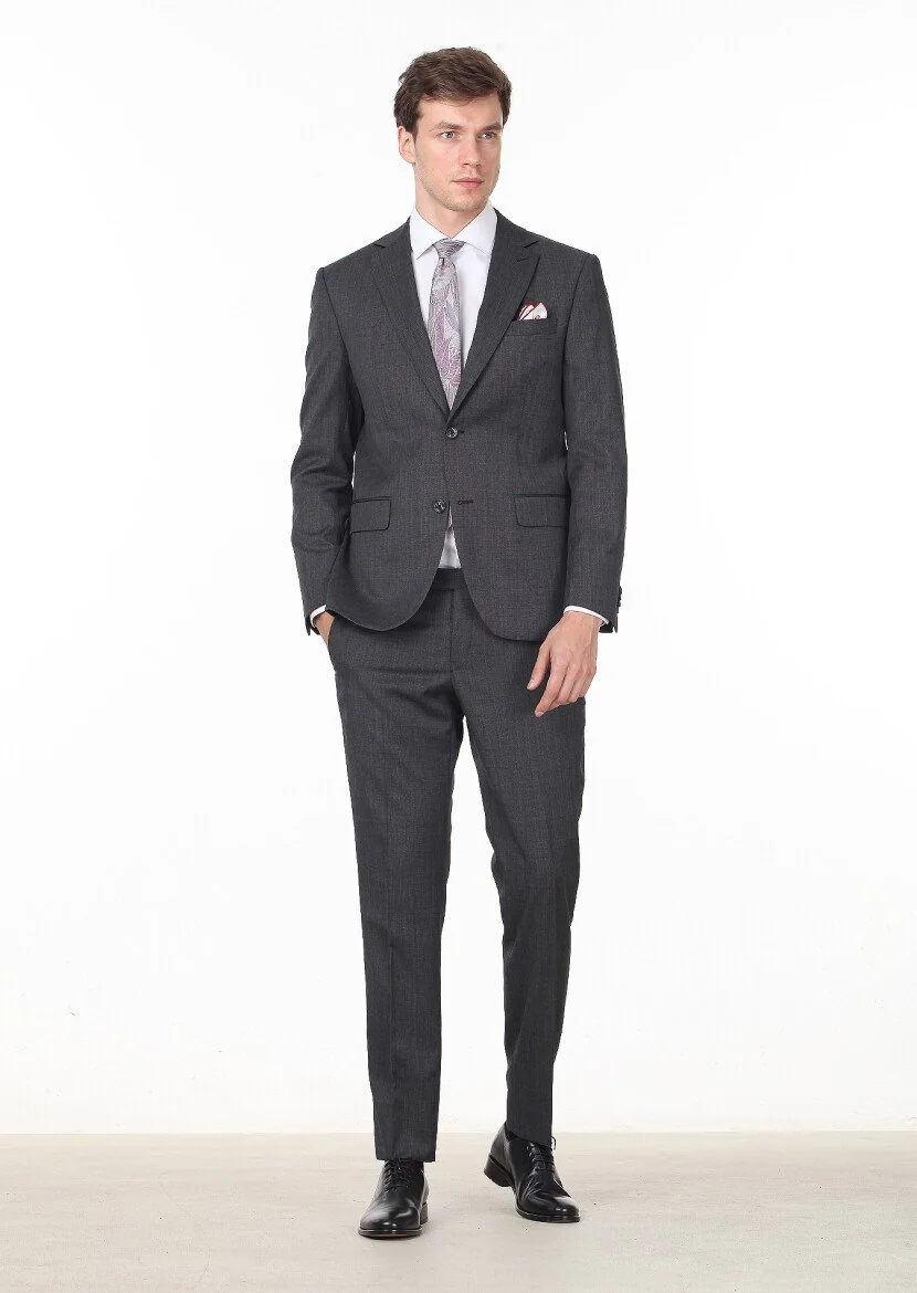 Black Plain Modern Fit Wool Blended Suit - 3