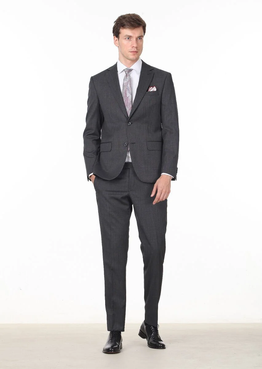 Black Plain Modern Fit Wool Blended Suit - 3