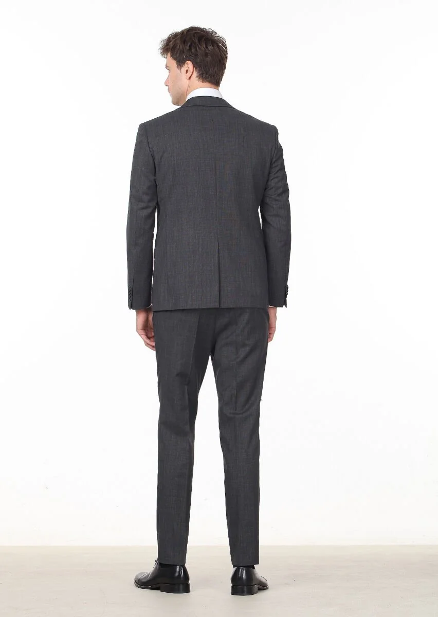 Black Plain Modern Fit Wool Blended Suit - 4