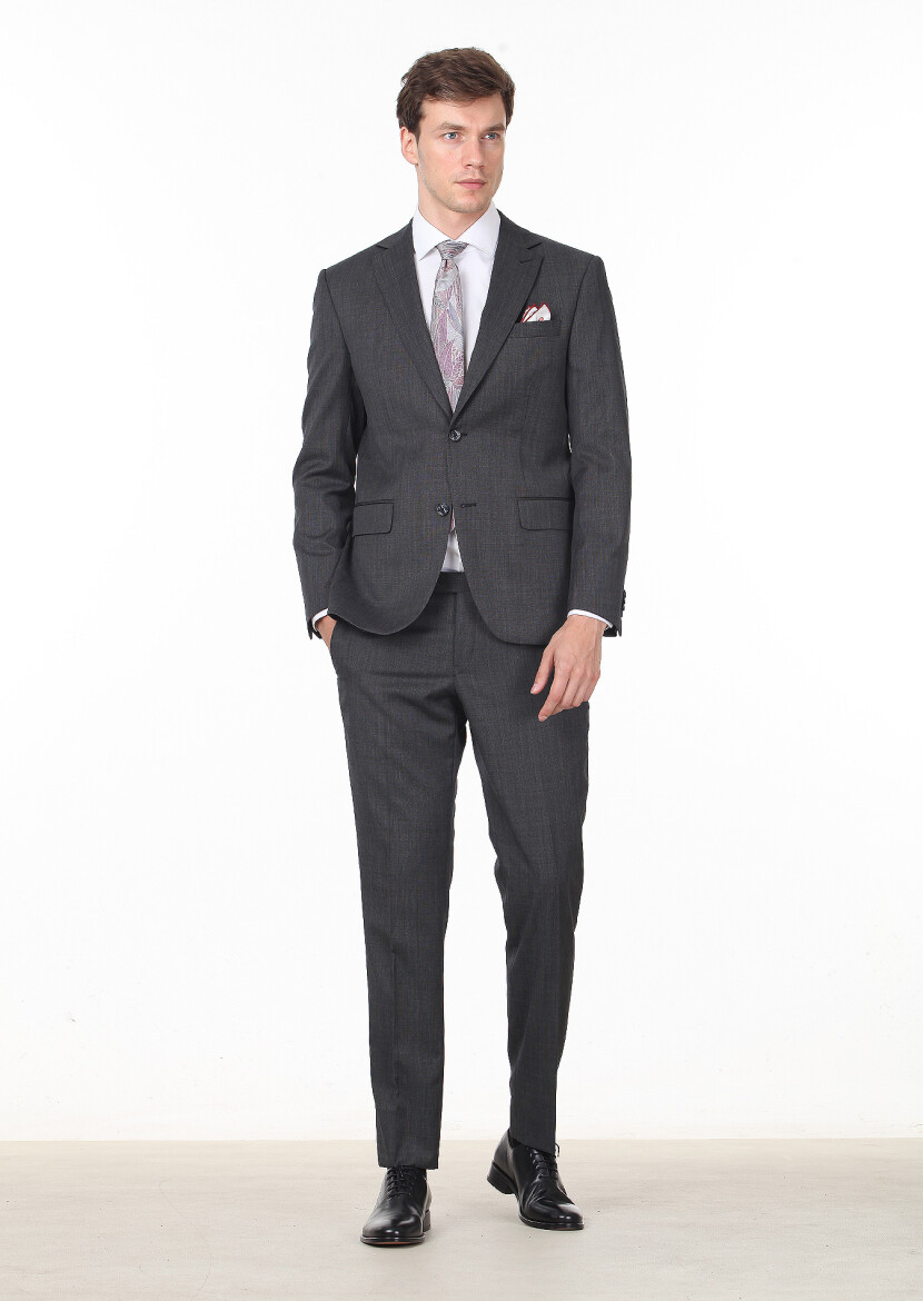 Black Plain Modern Fit Wool Blended Suit - 3