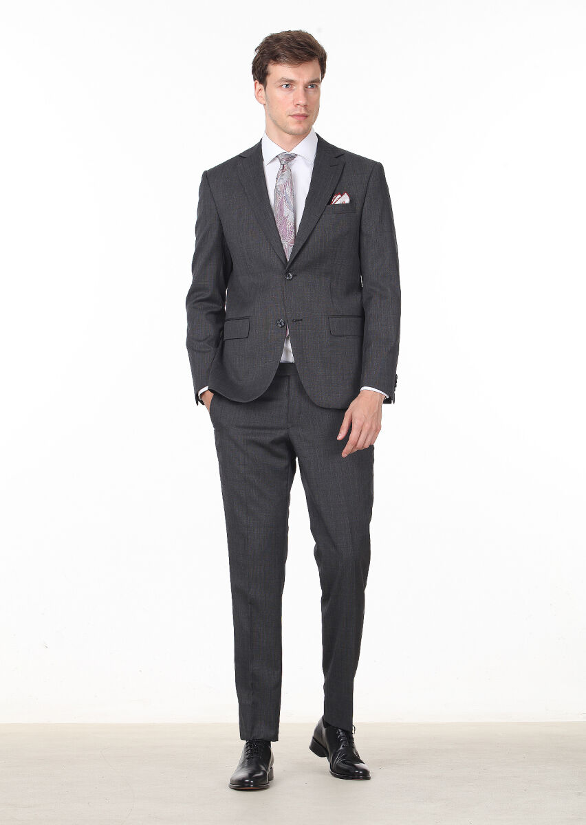 Black Plain Modern Fit Wool Blended Suit - 3