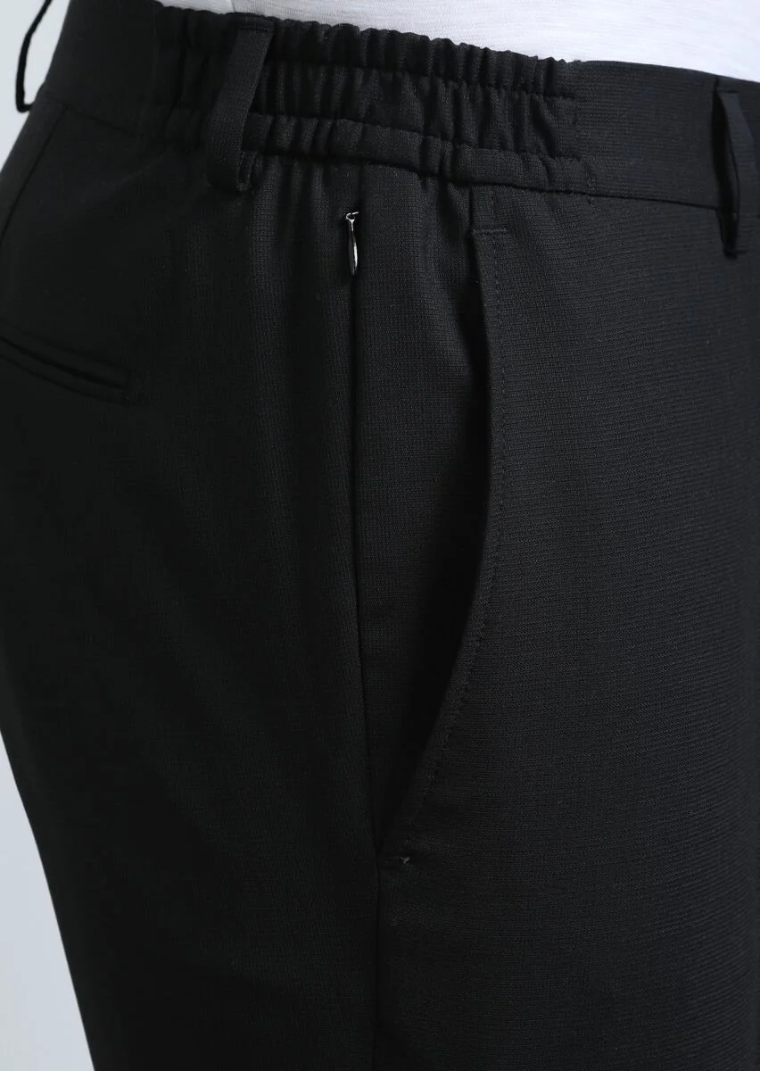 Black Plain Modern Fit Wool Blended Suit - 3