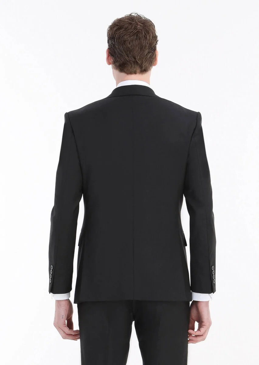Black Plain Modern Fit Wool Blended Suit - 6