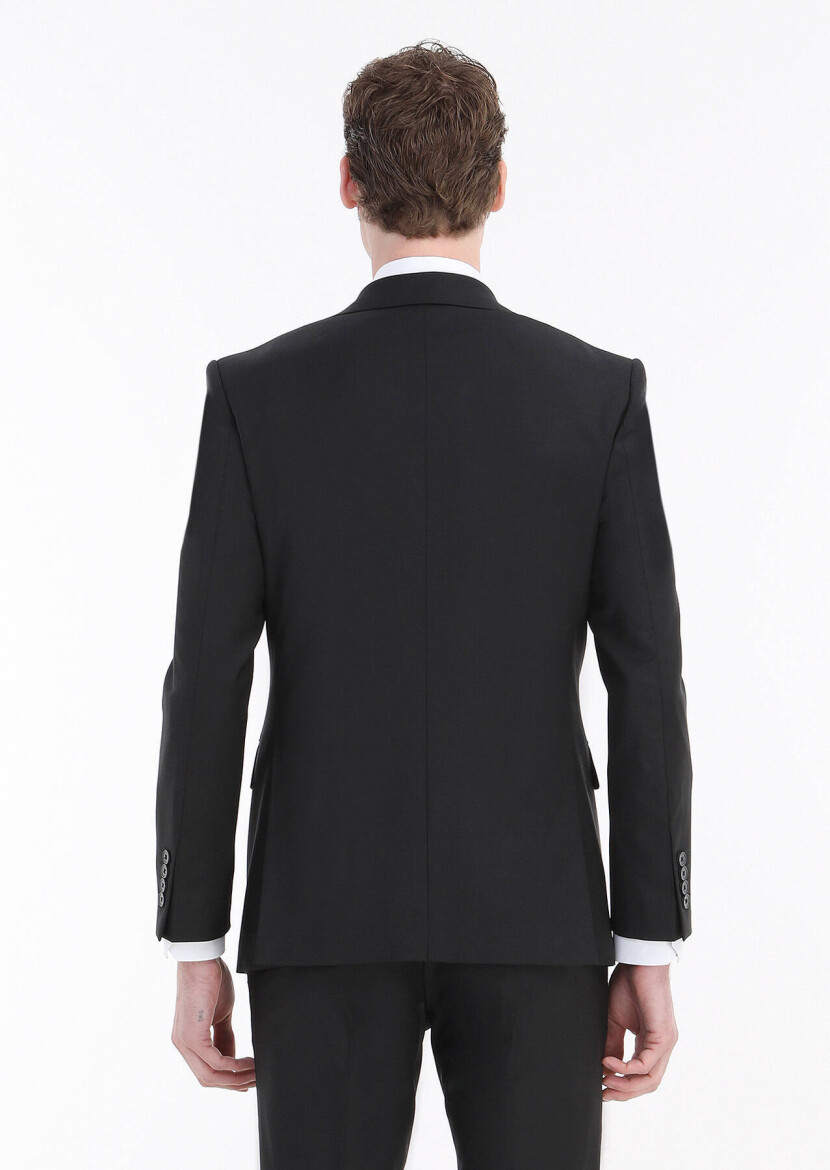 Black Plain Modern Fit Wool Blended Suit - 6