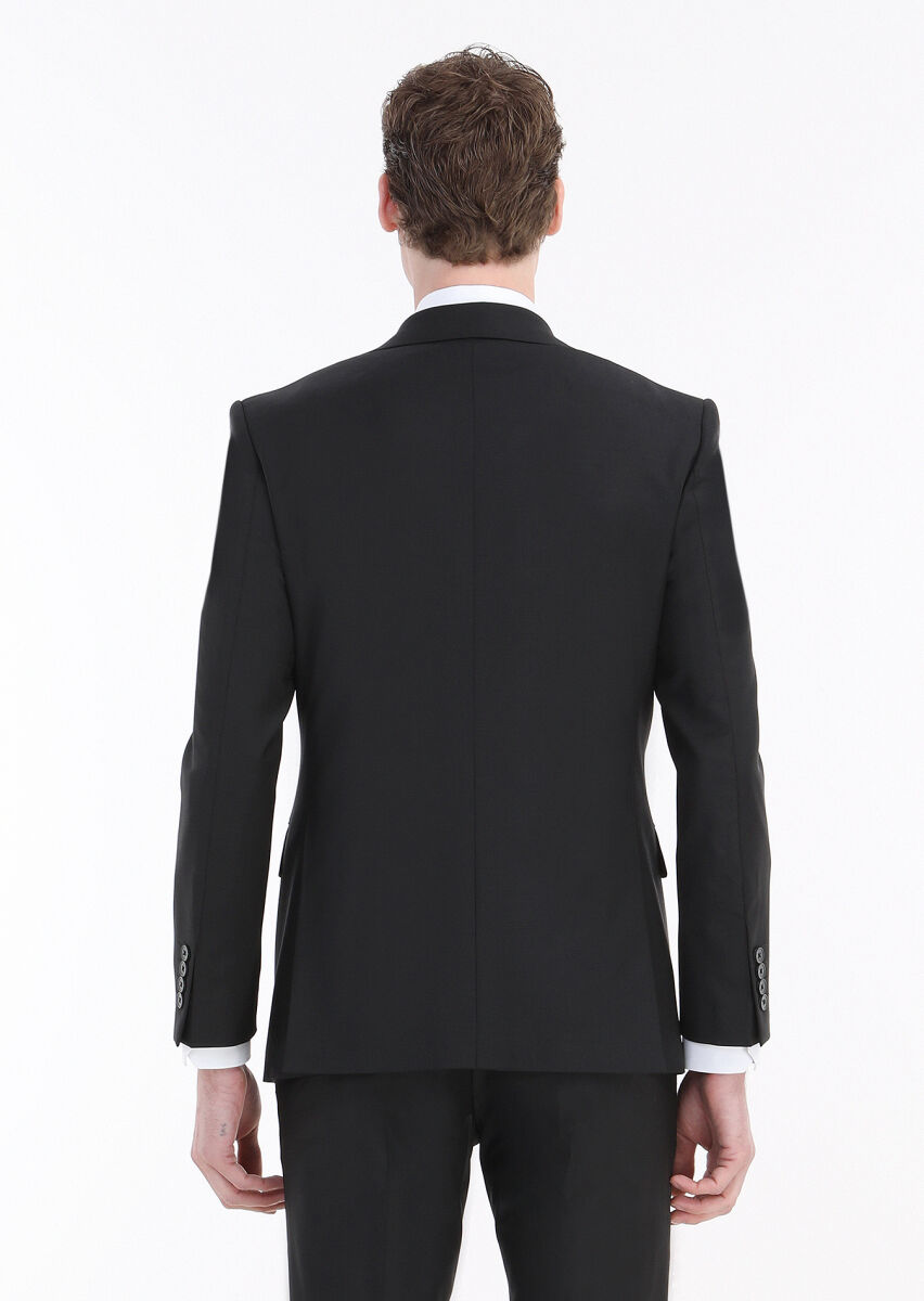 Black Plain Modern Fit Wool Blended Suit - 6