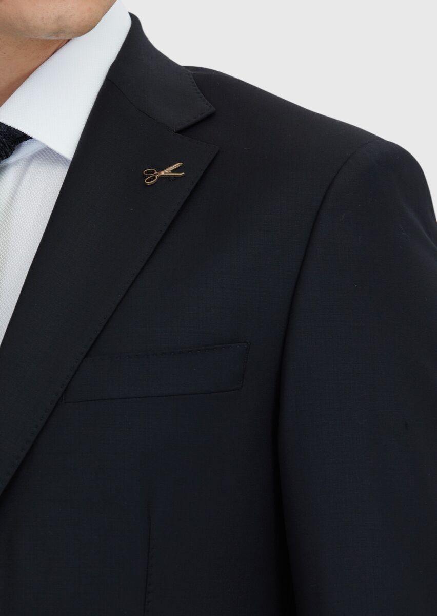 Black Plain Modern Fit Wool Blended Suit - 4