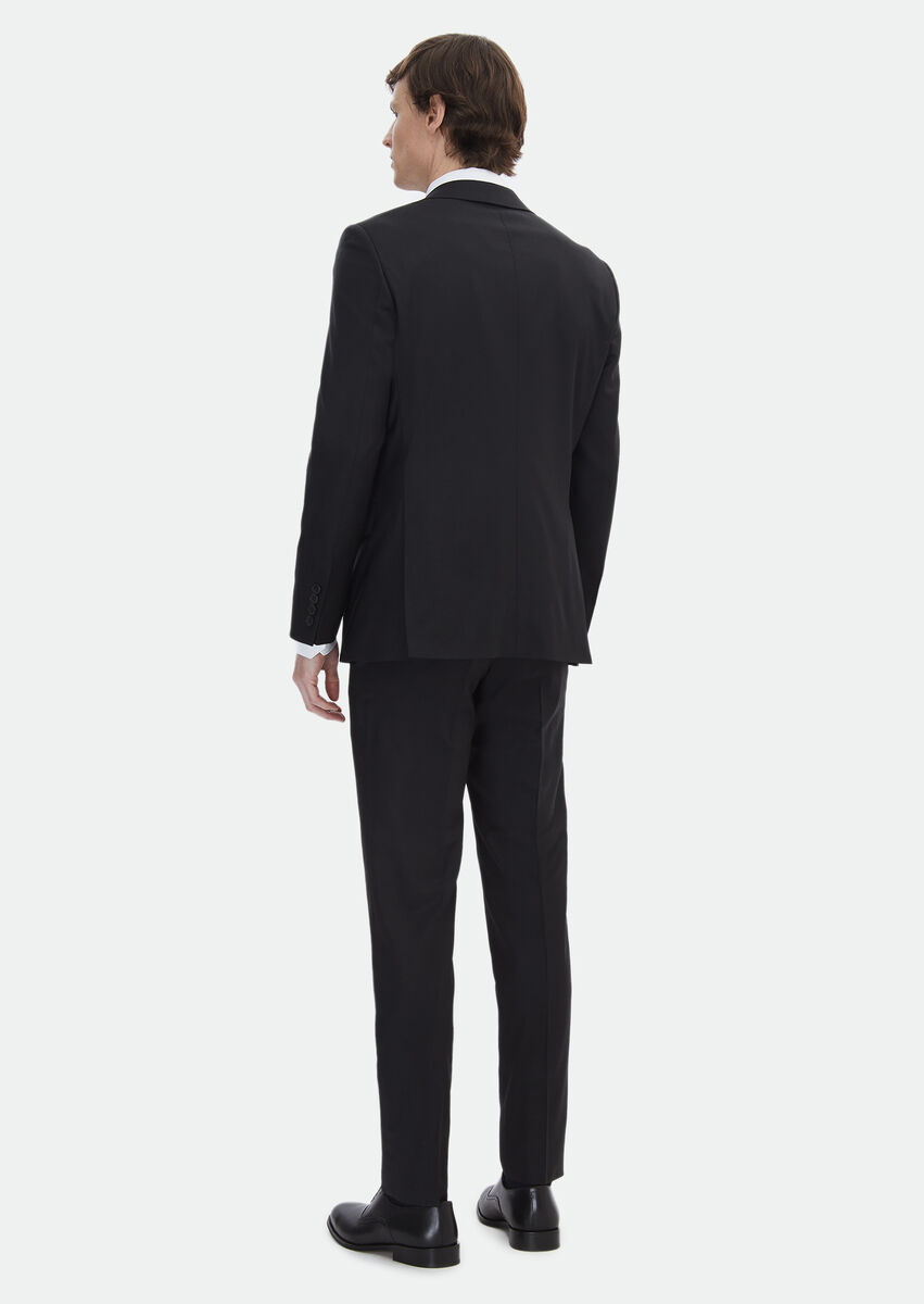 Black Plain Modern Fit Wool Blended Suit - 5