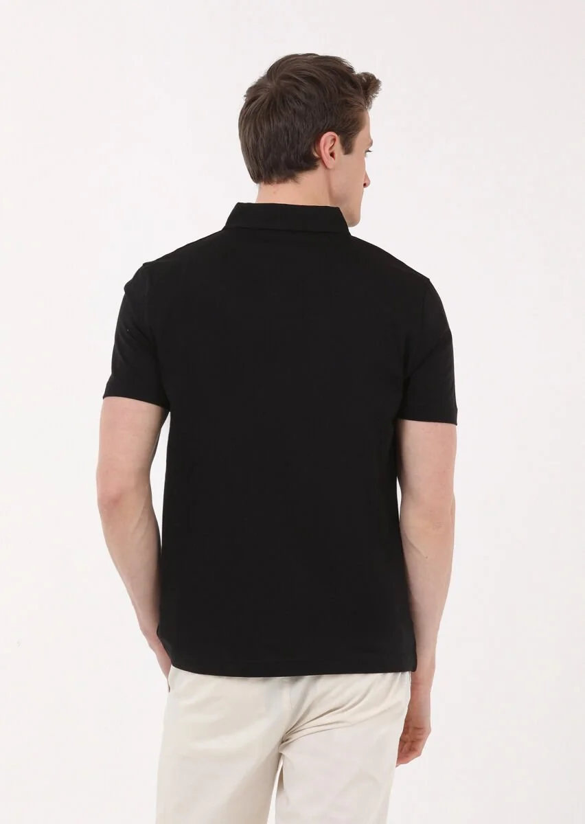 Black Plain Polo Neck 100% Cotton T-Shirt - 4