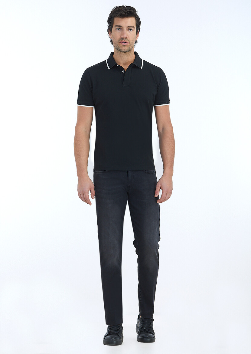 Black Plain Polo Neck 100% Cotton T-Shirt 