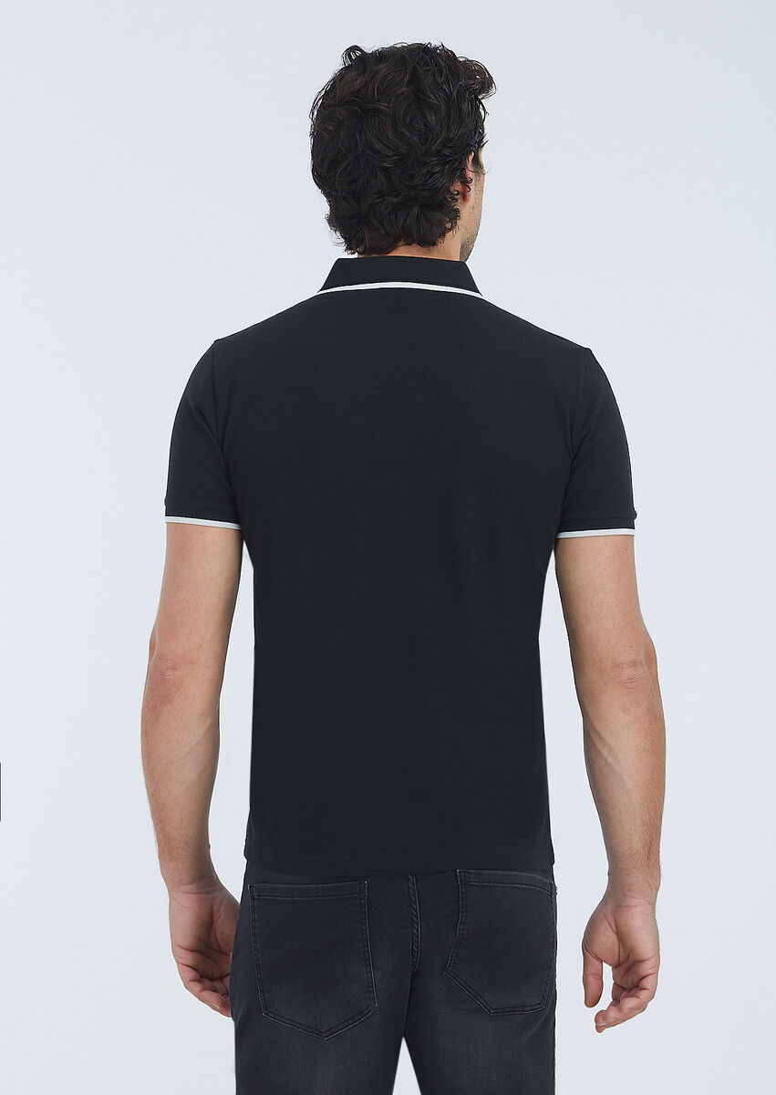 Black Plain Polo Neck 100% Cotton T-Shirt - 4