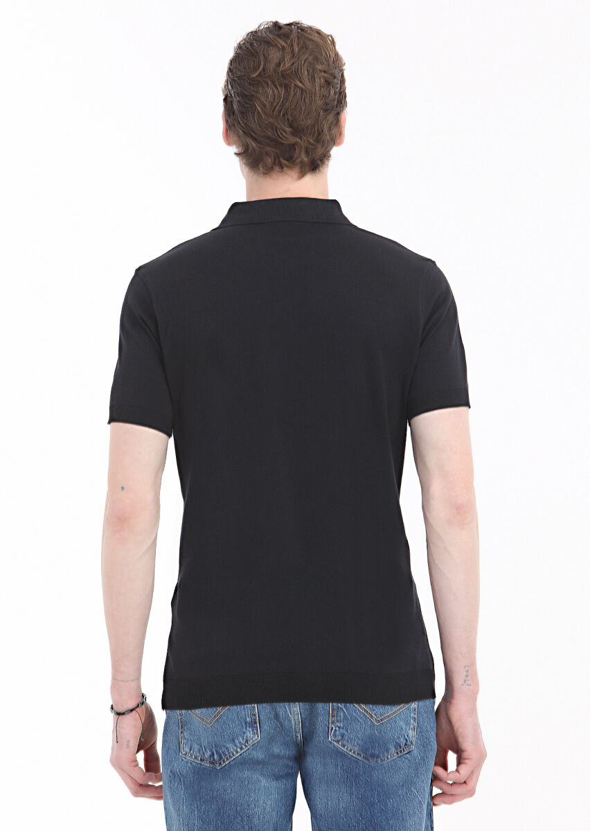 Black Plain Polo Neck 100% Cotton T-Shirt - 5