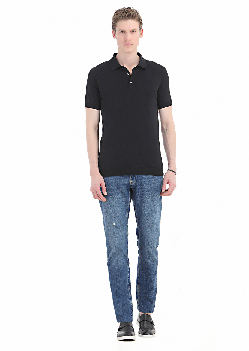 Black Plain Polo Neck 100% Cotton T-Shirt 