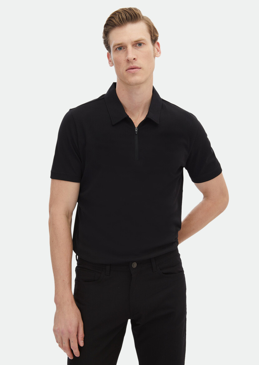 Black Plain Polo Neck 100% Cotton T-Shirt 