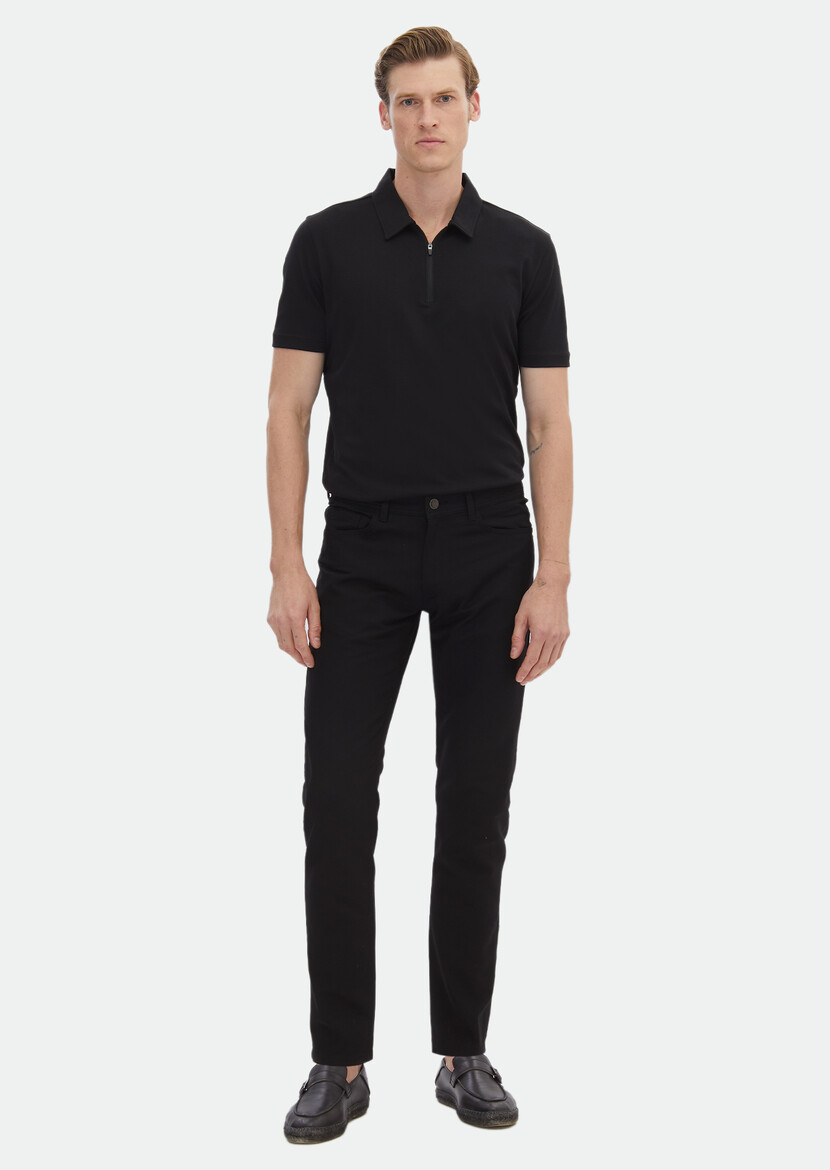 Black Plain Polo Neck 100% Cotton T-Shirt - 2